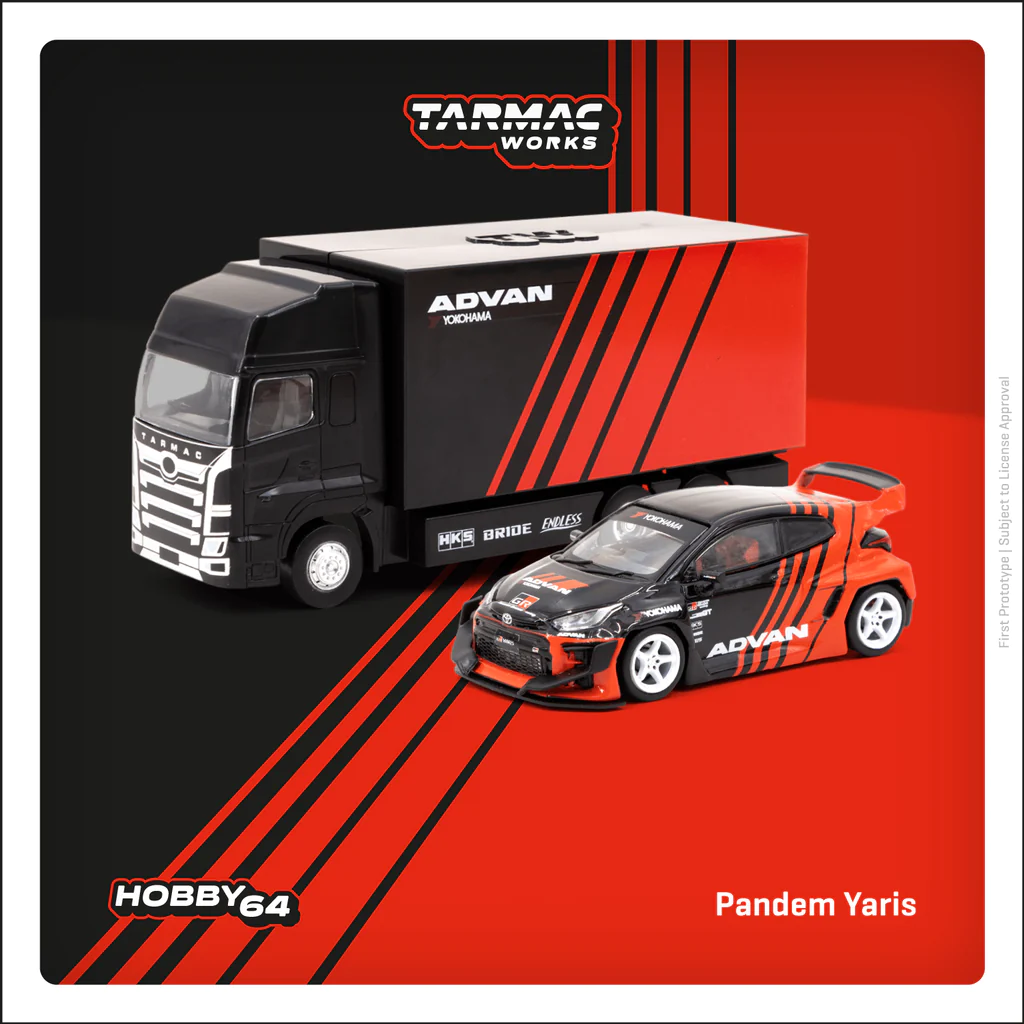 Tarmac Works Pandem Toyota Yaris ADVAN With Truck 1/64