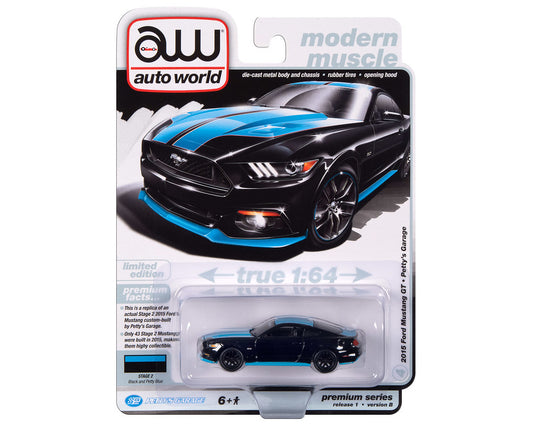 Auto World 1:64 2015 Ford Mustang GT – Petty Black- Premium 2024 Release 1 Version Limited Edition