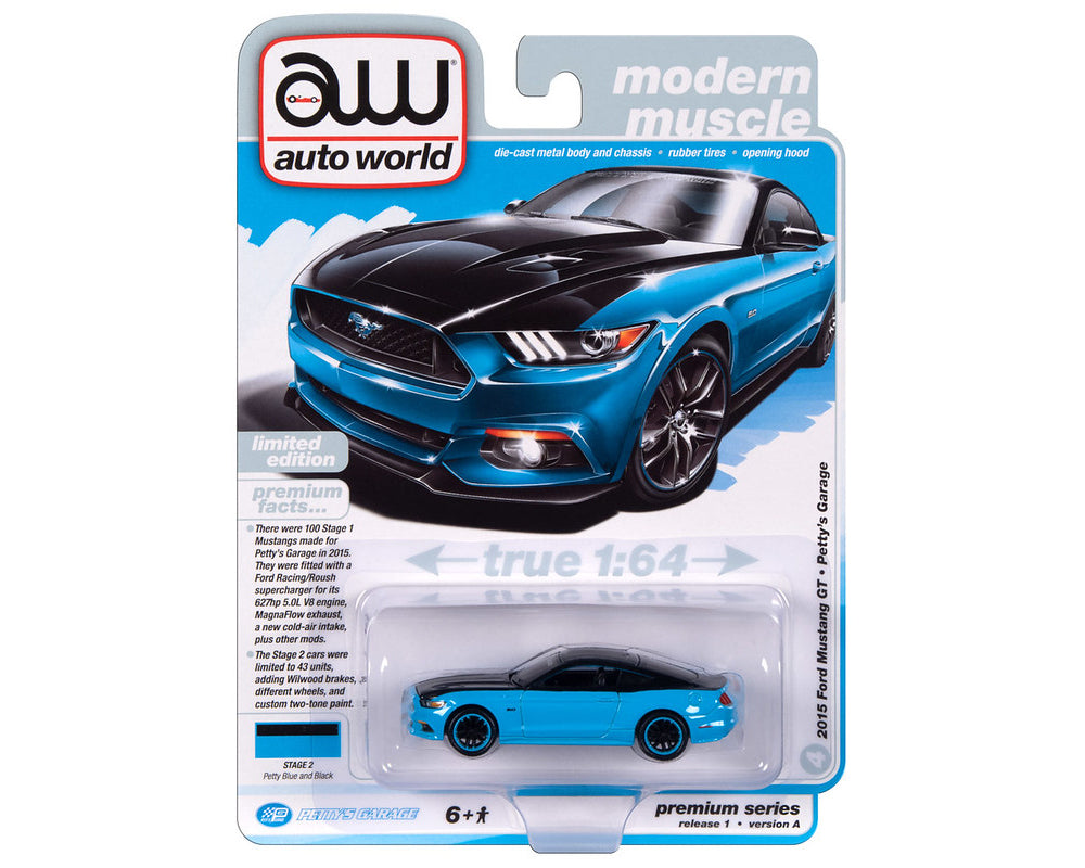 Auto World 1:64 2015 Ford Mustang GT – Petty Blue – Premium 2024 Release 1 Version Limited Edition