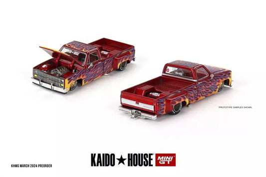 Kaido House x Mini GT 1:64 Chevrolet Silverado Dually on Fire V1 Flames KHMG127