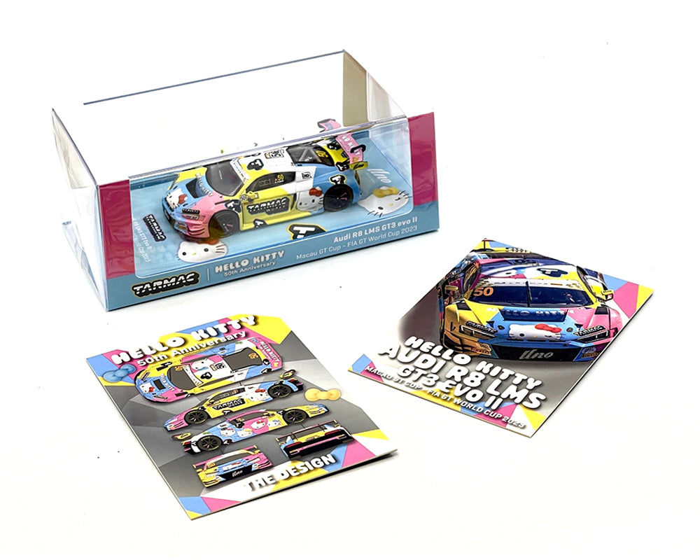 Tarmac Works 1:64 Audi R8 LMS GT3 Evo II Macau GT Cup – FIA GT World Cup 2023 – Race Version Uno Racing Adderly Fong Model Car + Trading Cards Combo Set- Hobby64